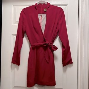 Red Silk Wrap Mini Dress